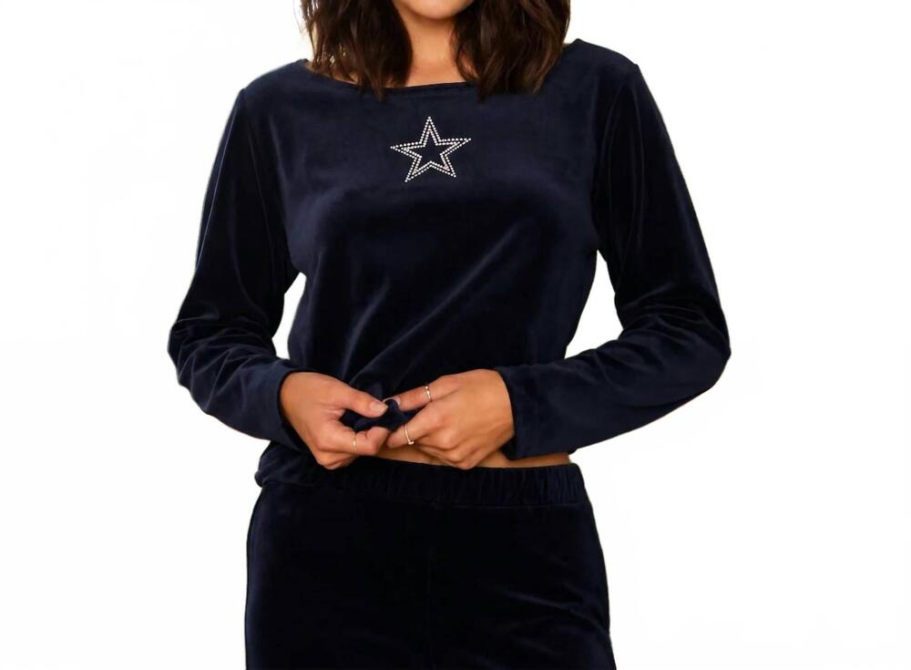 NEW LAUREN JAMES dallas cowboys velour rhinestone star top in navy